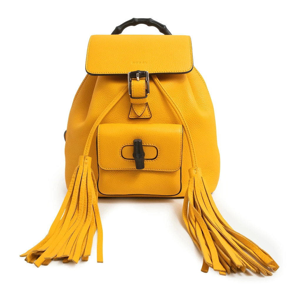 Gucci Bamboo Fringe Backpack Daypack Leather Yellow